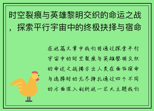 时空裂痕与英雄黎明交织的命运之战，探索平行宇宙中的终极抉择与宿命交错